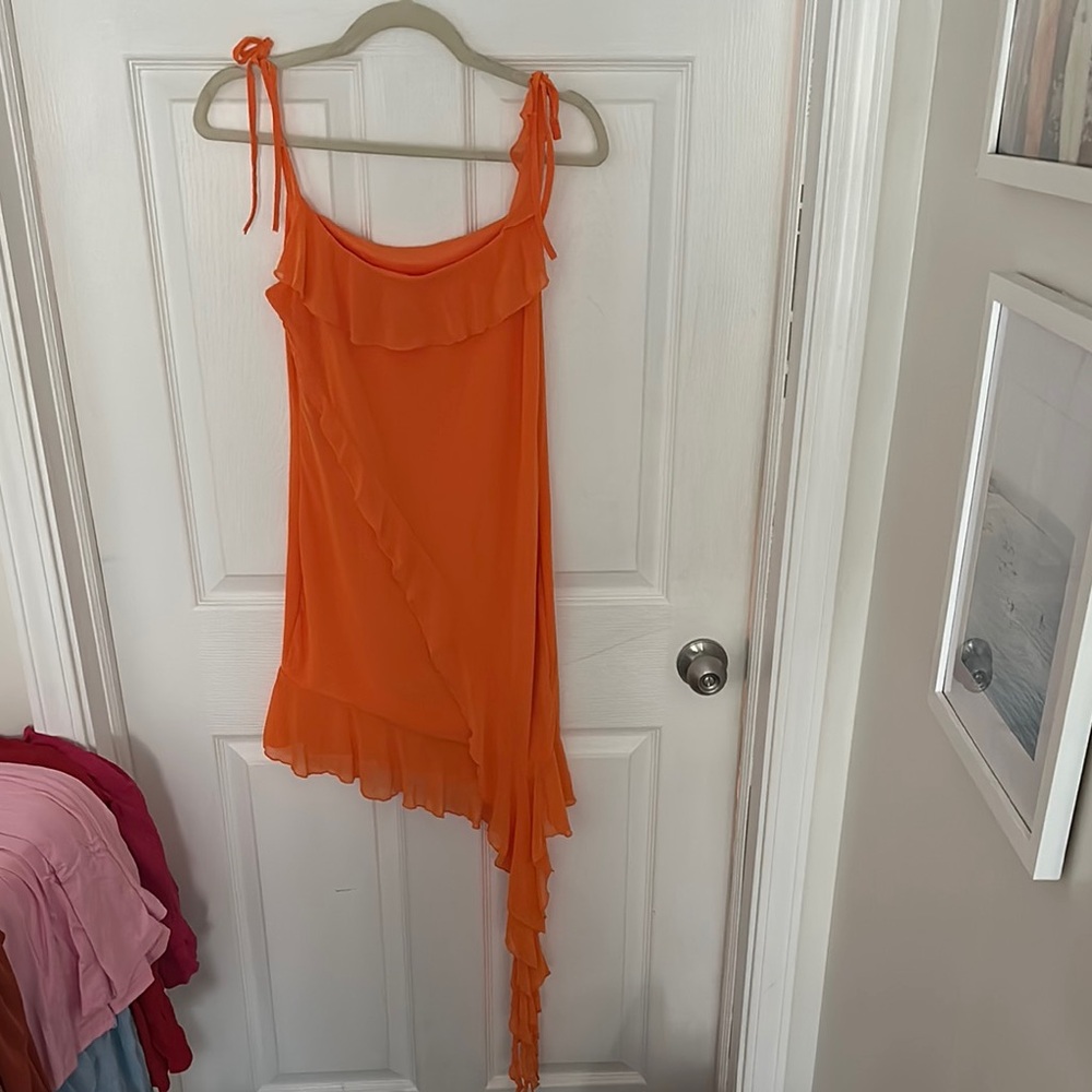 SHEIN Orange Asymmetrical Ribbed Mini Dress